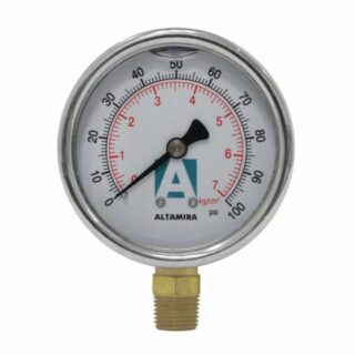 MANÓMETRO DE GLICERINA MARCA ALTAMIRA, RANGO DOBLE: 0-100 PSI