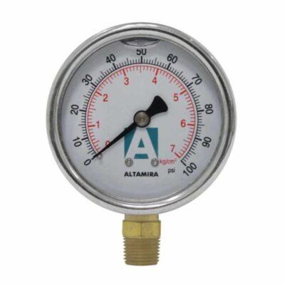 MANÓMETRO DE GLICERINA MARCA ALTAMIRA, RANGO DOBLE: 0-100 PSI