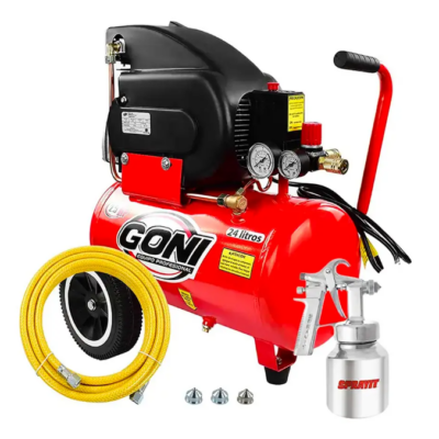 Compresor Moto Lubricado 120 Volt 3400 Rpm 2.5 Hp 24 Lt. 115Psi Horizontal +Manguera Y Pistola